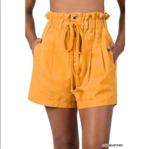 Zenana Mustard Yellow Paper Bag Waist Safari Shorts Drawstring Waist Size Large - Picture 1 of 1