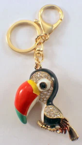 Rhinestone Toucan Rainforest Colorful Bird Key Chain Fob Purse Phone Charm - Picture 1 of 3