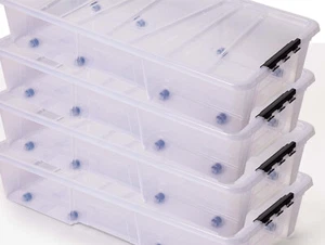 4x Unterbettbox Rollbox Aufbewahrungsbox mit Deckel 35L Spielzeugkiste Rollen - Bild 1 von 7