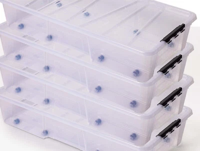 4x Unterbettbox Rollbox Aufbewahrungsbox mit Deckel 35L Spielzeugkiste Rollen - Bild 1 von 4