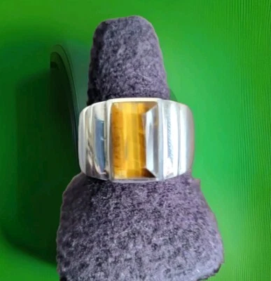 Anillo Erick's Plata Esterlina Ojo de Tigre Hombre Taxco.925 Talla 11 Foto 1 de 4
