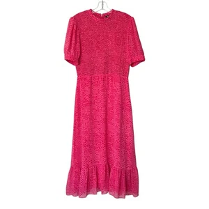 Whistles Pink Multi Shirred Checkerboard Midi Dress Size 8 - Picture 1 of 10