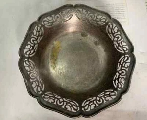 1900's Vintage Handcrafted Silver Plated Brass Round Jhali Cut Decorative Plate - Picture 1 of 7