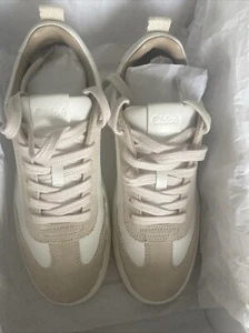 Chloe Lauren Ladies Sneakers White Leather/ Beige Suede 39 - Picture 1 of 8