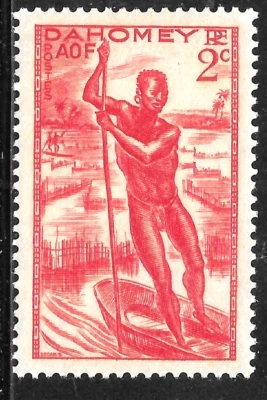 1941 FRENCH COLONY  Dahomey Sc#113🔥Man Poling a Canoe🔥MLH OG VF Boat - Image 1 of 2