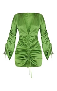 Mini Vestido Pretty Little Things OLIVA SATINADO ACANALADO DELANTERO BODYCON Talla 2 - Imagen 1 de 24
