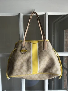 Coach Signature Carryall M1381 PVC Tan Yellow Stripe - Picture 1 of 9
