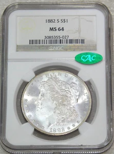 1882-S Morgan Silver Dollar NGC MS64 CAC Blast White Gorgeous Luster PQ #G485 - Bild 1 von 4