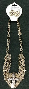 True - Cruz de tono dorado de 2"" con cristal y collar de 17"" con pendientes cruzadas de 0,75"" - NUEVO - Imagen 1 de 4