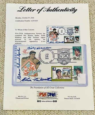 WARREN SPAHN EDDIE MATTHEWS 1989 SIGNED AUTOGRAPHED ALL DIED FULL PSA/DNA LETTER - Image 1 of 4
