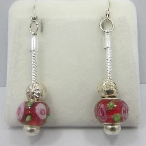 Orecchini pendenti donna goccia sfera rossa rotonda argento sterling 925 - Foto 1 di 6