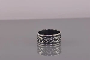 Sterling Silver 9mm Oxidized Carved Whale Rolling Water Band Ring 925 Sz: 6 - Picture 1 of 8