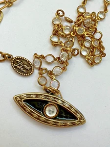 Michal Golan Negro + Cristal Mal de Ojo Colgante en Cadena de Cristal Hecho a Mano - Imagen 1 de 4
