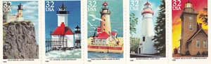 Great Lakes 1995 Lighthouses Scott #2969-73 (2973a) Mint NH Se-tenant Pane of 5 - Bild 1 von 2