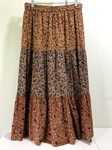 Ralph Lauren Multicolor Floral Paisley Print Cotton Tiered Midi Skirt Size S - Picture 1 of 14