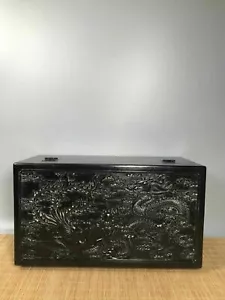 15.7" Antique old China sandalwood double Hand Carved Dragon Phoenix box - Picture 1 of 8