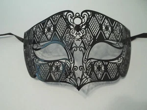 Schwarze männliche Diamant Design lasergeschnittene venezianische Maskerade Metall filigrane Maske Männer - Bild 1 von 4