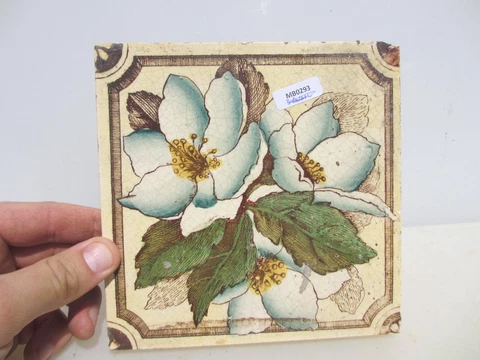 Victorian Ceramic Tile Vintage Floral Art Nouveau Flowers Old Leaf Antique Cover