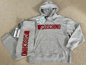 NWT Moschino H&M Runway MTV Logo Gray Hoodie Jogger Pants Tracksuit Set Sz M S - Picture 1 of 24