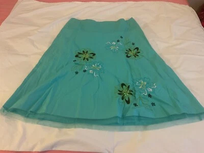 Falda de verano de algodón aguamarina bordada para mujer talla S Foto 1 de 4