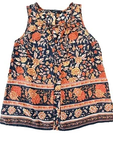 Blusa Lucky Brand Pequeña Sin Mangas Para Mujer Azul Marino Óxido Floral Corbata Frontal Usada en Excelente Condición - Imagen 1 de 9