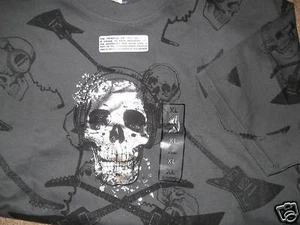 NEW gray t-shirt XL Silver skull & guitars short sleeve SHIRT knit tshirt - Picture 1 of 1