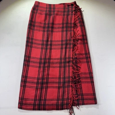 Cambridge Country VTG Wool Blend Buffalo Plaid Wrap Midi Skirt Sz 14 Cottagecore - Image 1 of 4