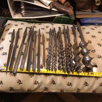 18 x vintage Carpentry Auger/Hand Brace Drill Bits - Image 1 of 4
