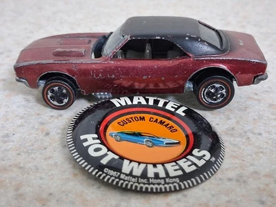 Vintage 1967 Hot Wheels Redline Red Custom Camaro Black Roof USA With Badge  - Image 1 of 4