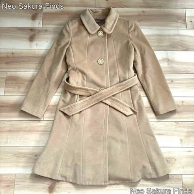 Max Mara Angora Blend Belted Long Coat Beige Wool Blouson Women Size 36 - Image 1 of 3