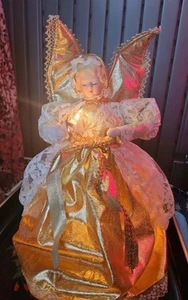 Vintage animierte 13" ENGEL Weihnachtsbaumspitze, leuchtet & bewegt Arme & Kopf - Bild 1 von 14