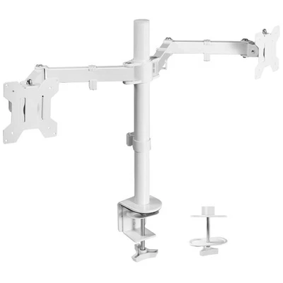 Dual Monitor Desk Mount, Adjustable Stand for 2 Screens up to 32", White - Image 1 of 4