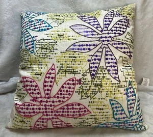 Pier 1 One Imports Floral Pillow Sequined 17" x 17" Square Multicolor Zip Cover - Picture 1 of 6