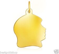Small ENGRAVABLE Girl Head Charm Pendant  Real Solid 14K Yellow Gold 