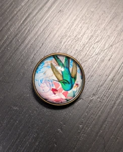 Broche prendedor antiguo acabado cabujón arte flores rosa colibrí E - Imagen 1 de 6