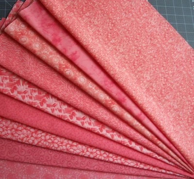 9 Fat Quarters Bundle Tonal Coral tone on tone Fabric Precut - Image 1 of 2