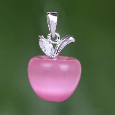 DAINTY pink APPLE charm 925 SILVER 18" necklace  female teacher MOM FREE box  - Image 1 of 4