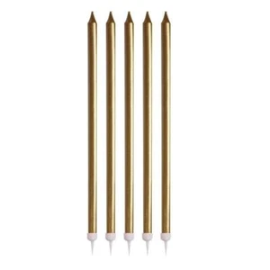 Birthday Cake Candles Gold Extra Tall Metallic Holders x 16 Party Topper - Picture 1 of 1