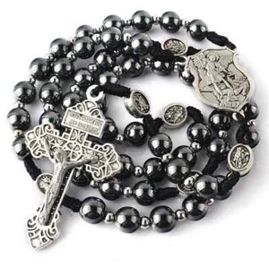 Rosary Beads with 8mm Hematite beads and Pardon Crucifix - Picture 1 of 3