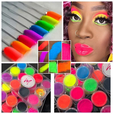 Bright Neon Matte Glitter Eyeshadow Shadow Pigment Palette Nail Art Powder - Image 1 of 4
