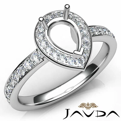 Pear Semi Mount Micro Halo Pave Setting Diamond Wedding Engagement Ring 0.45Ctw. - Image 1 of 4