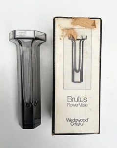 Wedgwood Crystal Brutus Smokey Grey Hexagonal Glass Vase Boxed - Frank Thrower - Picture 1 of 10
