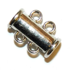 M7204 Silver 15mm 2-Strand Magnetic Slide Lock Plated-Brass Metal Clasp 10pc - Picture 1 of 3