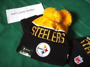Pittsburgh Steelers New Era knit pom hat beanie NEW Tags On Field AUTHENTIC 2015