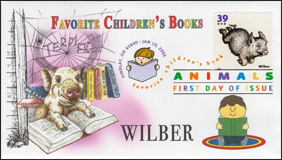 AO-3988-1, 2006, Favorite Children’s Book Animals, FDC, DCP, SC 3988, Wilber, - Image 1 of 1