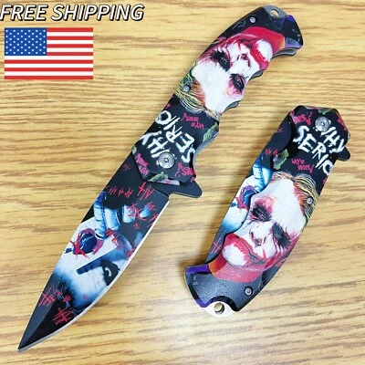 Faca de bolso dobrável lâmina assistida por mola preta tática Halloween coringa 8,5" - Imagem 1 de 4