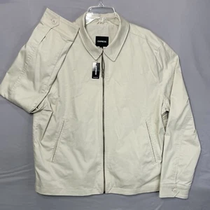 NEW Express Mens XL Jacket Beige Full Zip Stretch Cotton Twill Golf Windbreaker - Picture 1 of 14