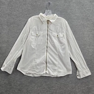 Michael Kors Women Top XL White Full Zip Denim Collared Long Sleeve - Picture 1 of 10
