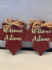 wood signs farmhouse decor pair of red maple leafs with welcome autumn