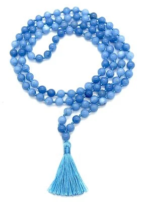 Hand-Knotted Sky Blue Jade Mala (108 Beads, 8mm) - Embrace Calm & Clarity - - Image 1 of 4